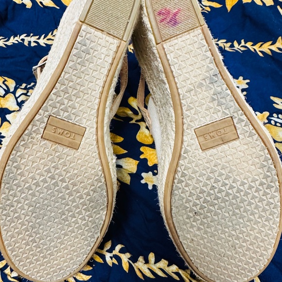 Toms Cream Canvas and Tan Leather Espadrille Wedge Sandals - Picture 8 of 12